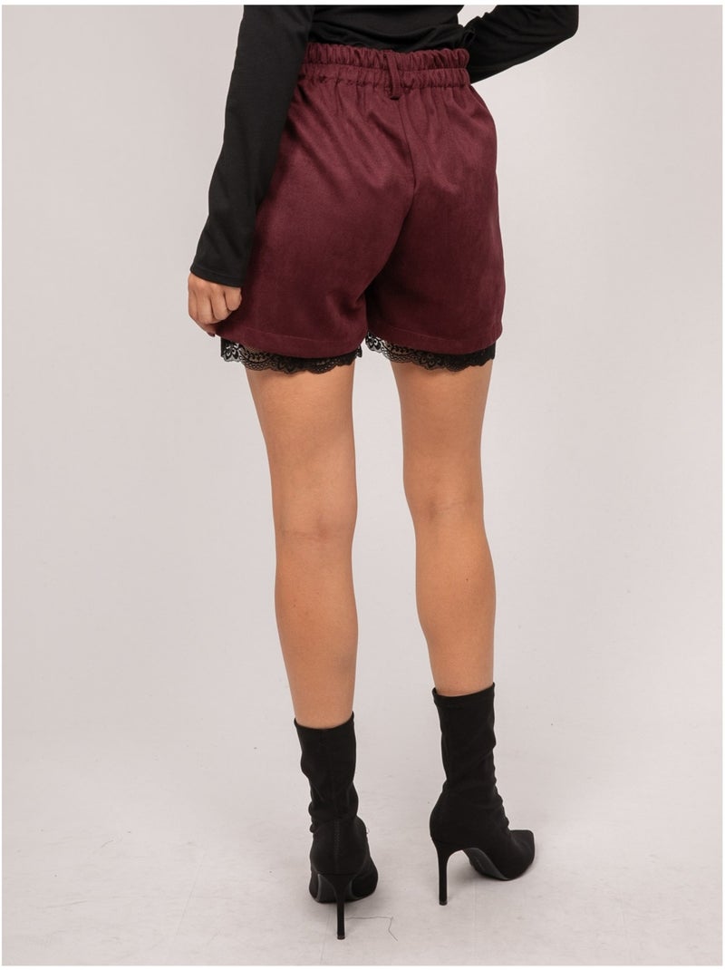Short effet daim bordure dentelle xabara Bordeaux - Kiabi
