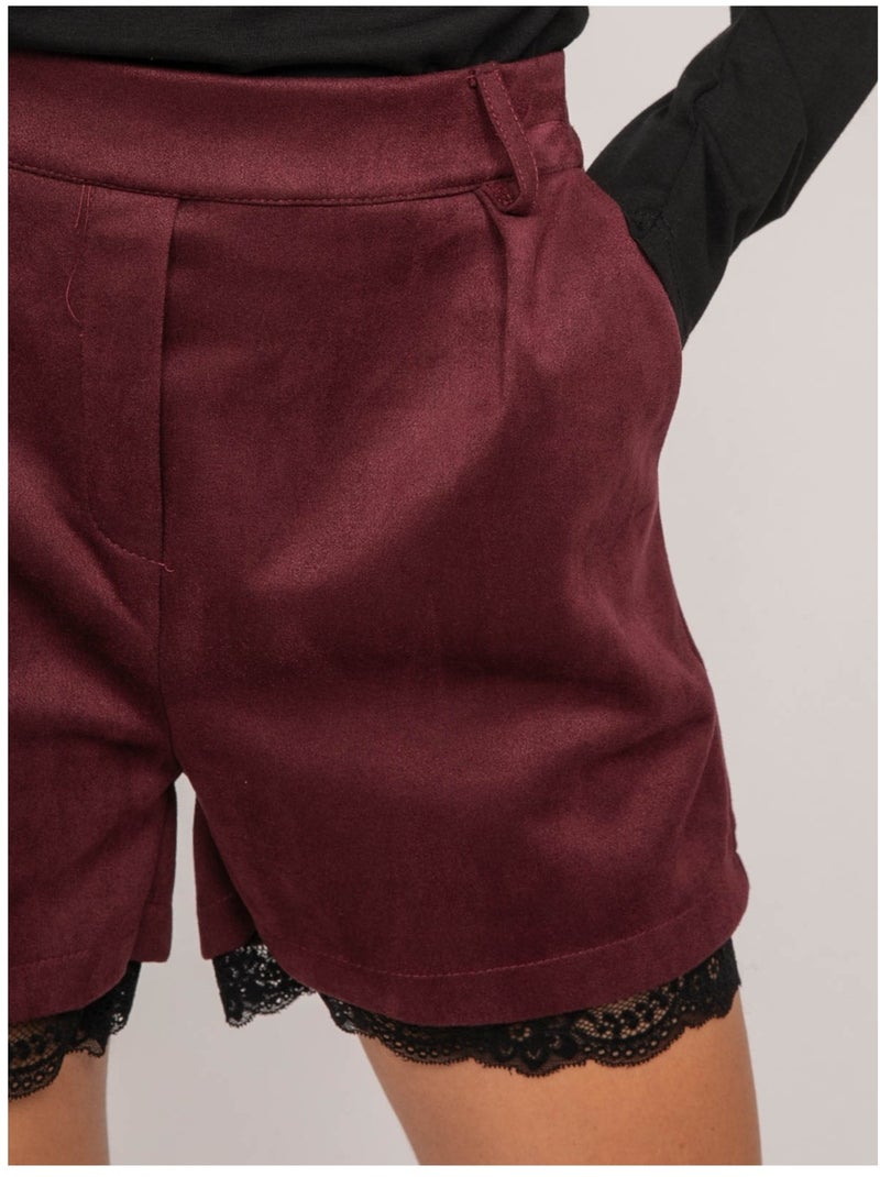 Short effet daim bordure dentelle xabara Bordeaux - Kiabi