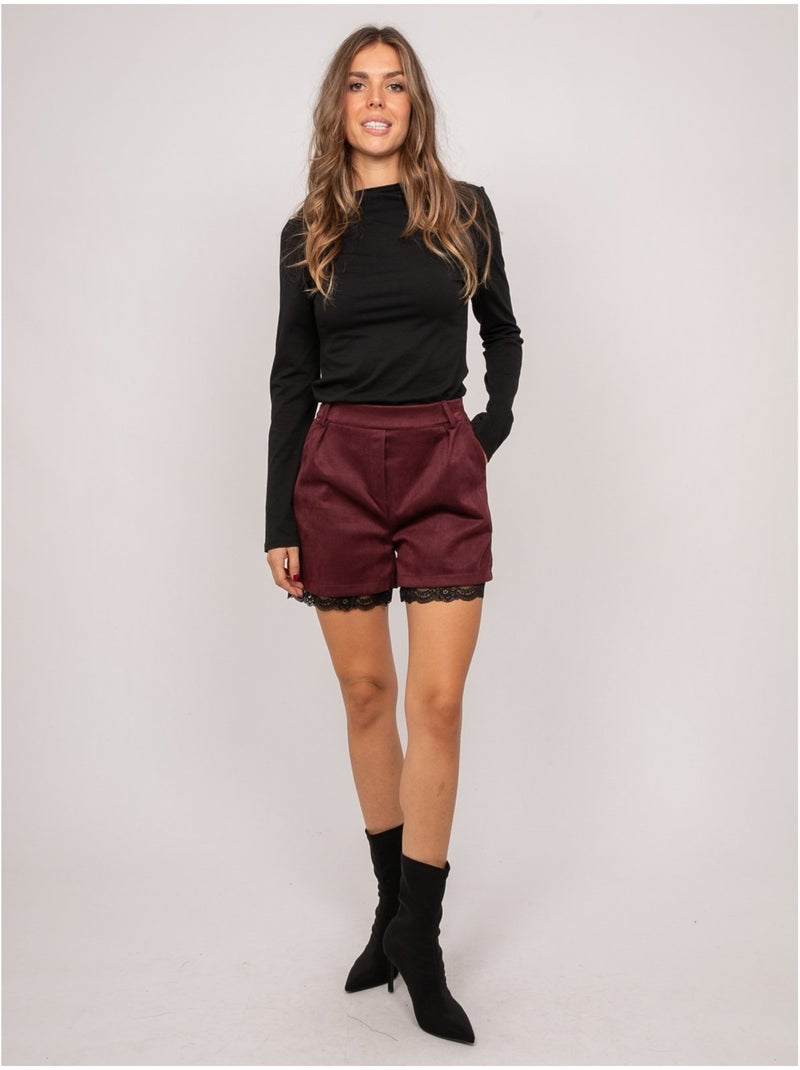 Short effet daim bordure dentelle xabara Bordeaux - Kiabi