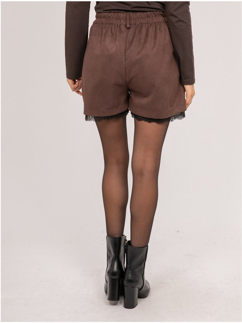 Short effet daim bordure dentelle xabara Marron - Kiabi