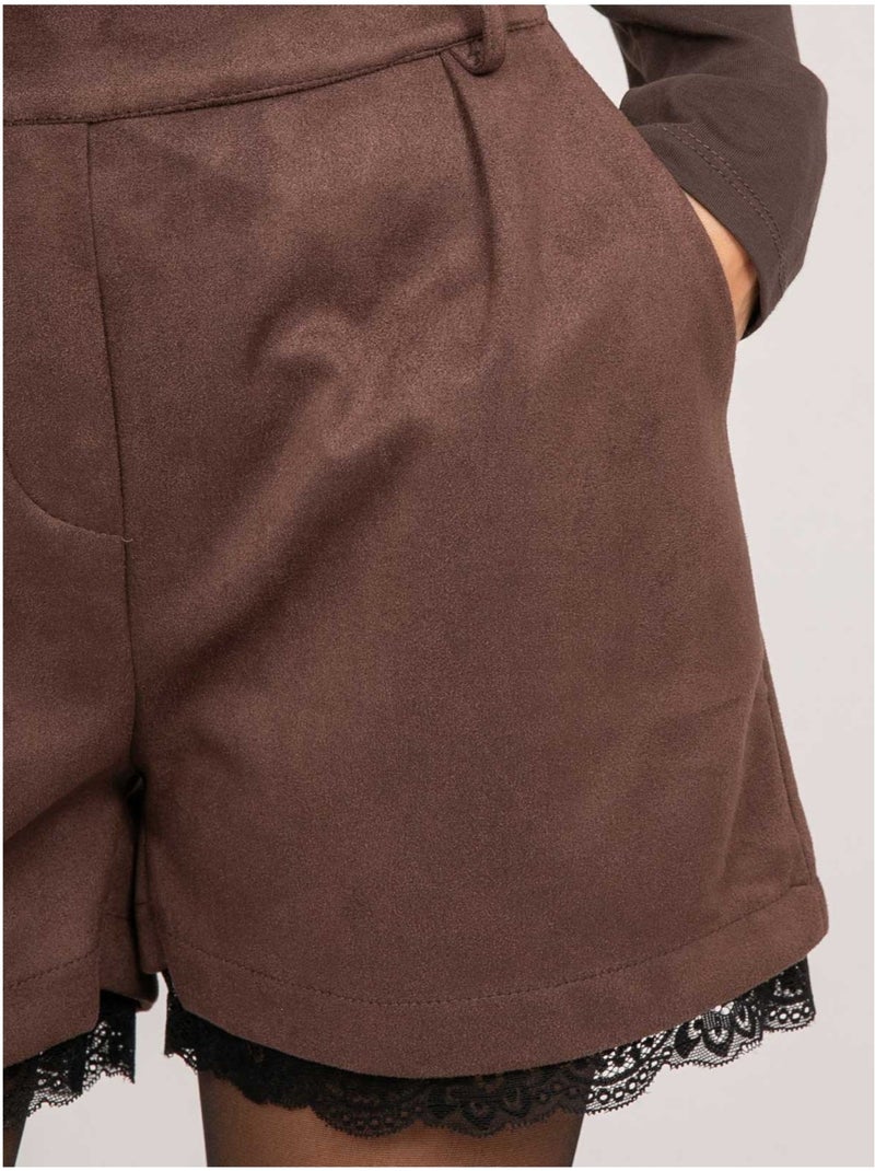 Short effet daim bordure dentelle xabara Marron - Kiabi