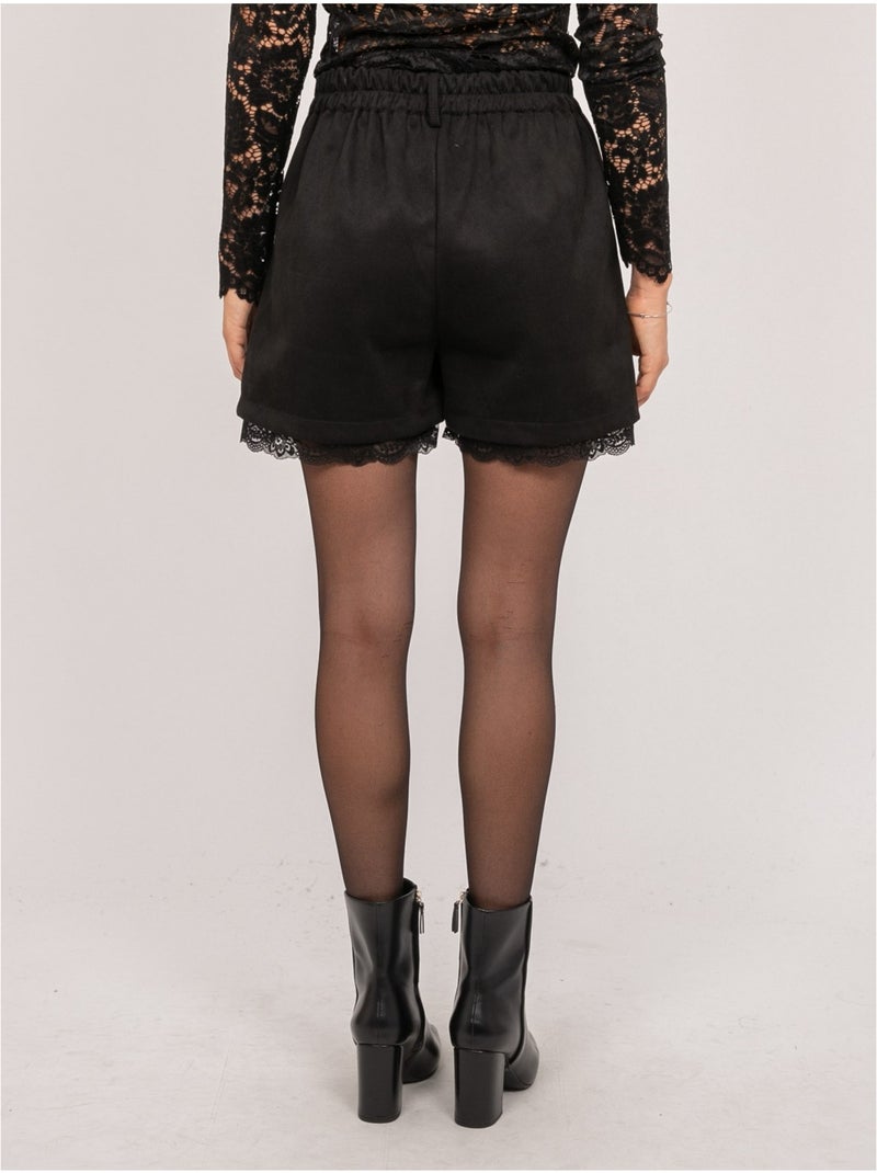 Short effet daim bordure dentelle xabara Noir - Kiabi