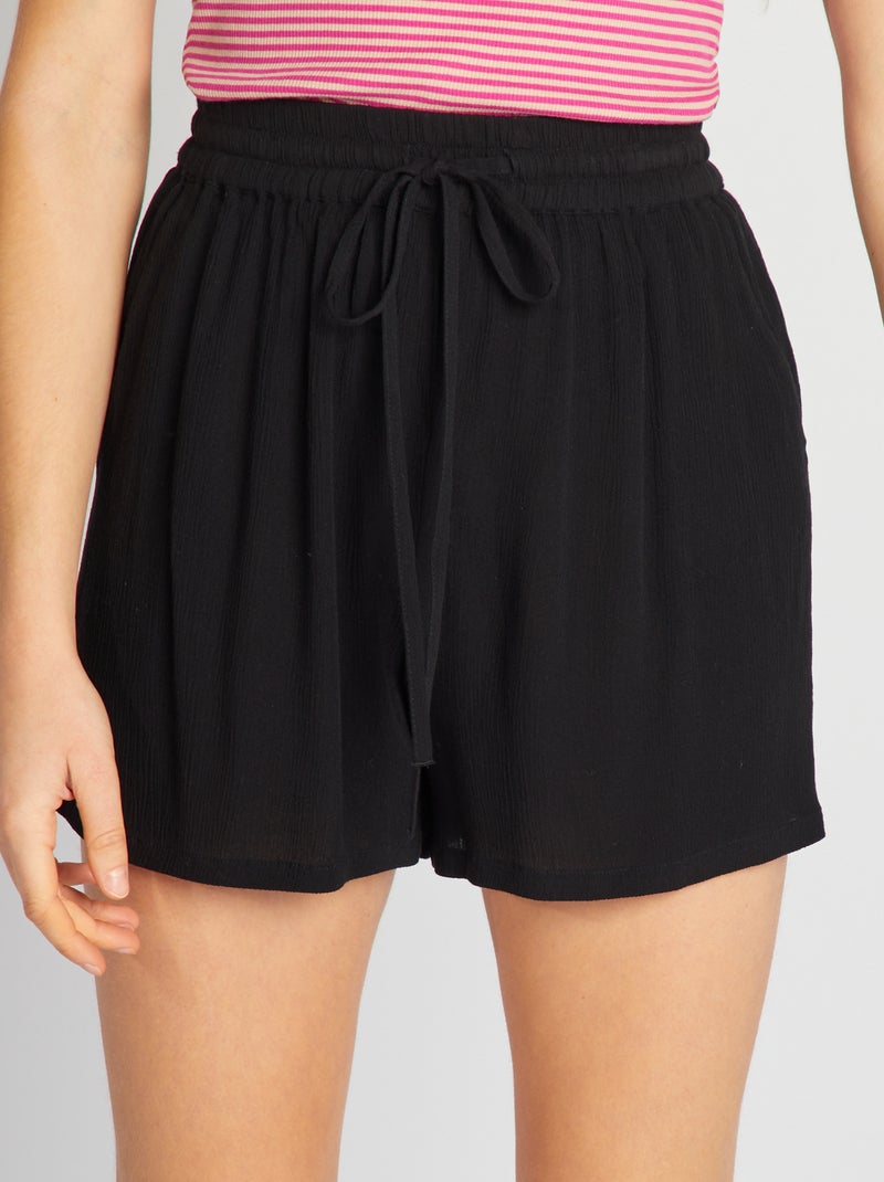 Short élastique en crêpe Noir uni - Kiabi