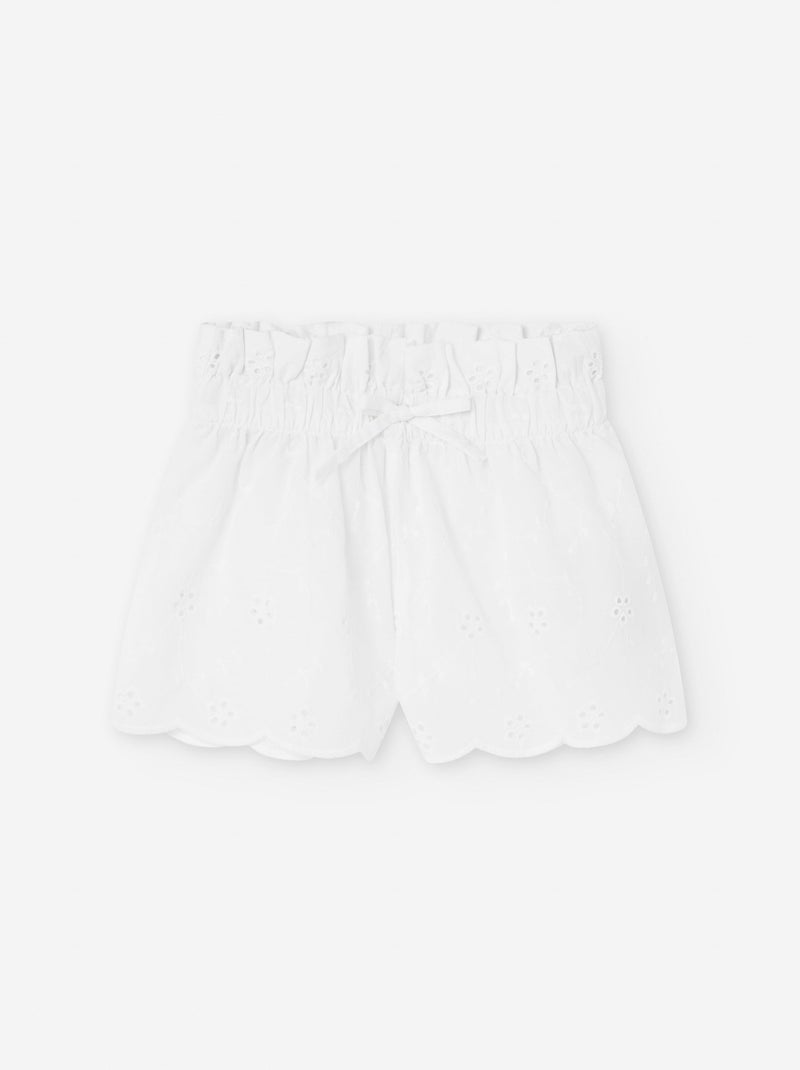 Short en Chambray avec Broderie Anglaise Blanc - Kiabi