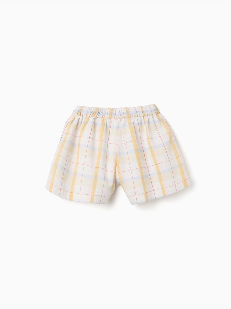 Short en coton à carreaux avec cordon de serrage B&S Blanc - Kiabi