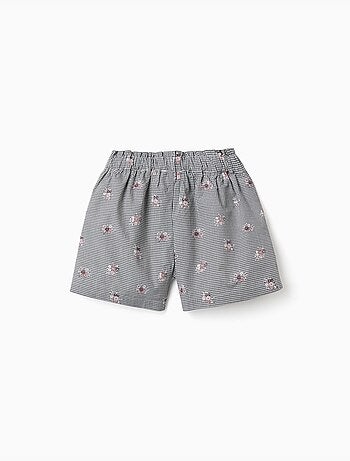 Short en coton à motif Vichy et imprimé floral