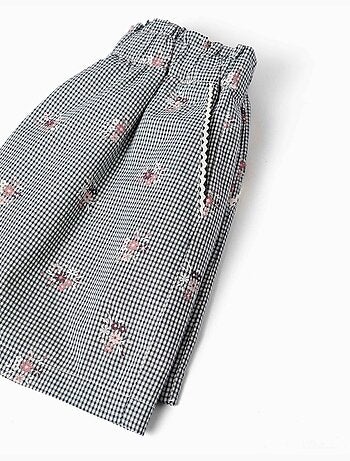Short en coton à motif Vichy et imprimé floral