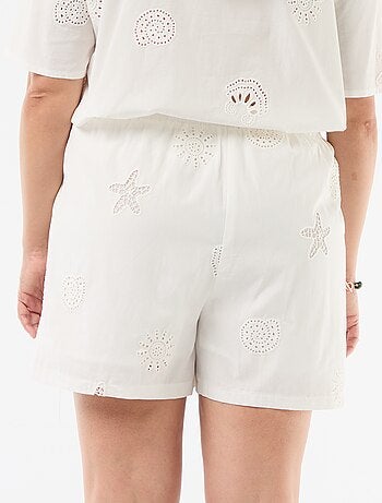Short en coton à motifs ajourés