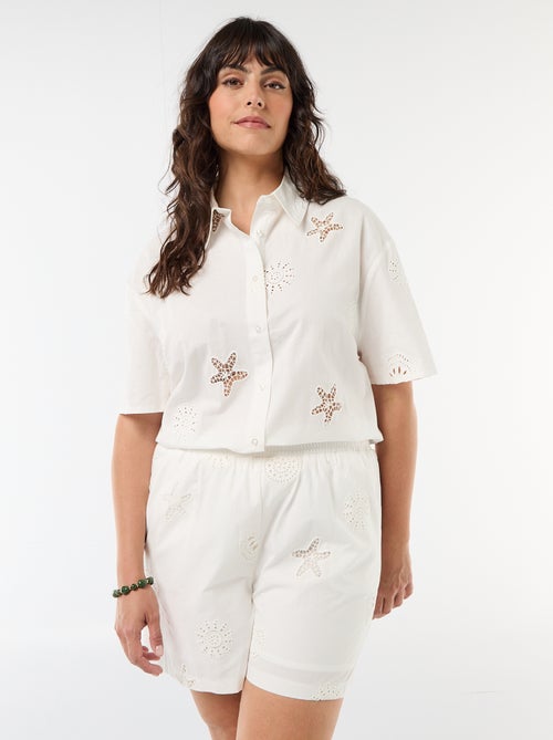 Short en coton à motifs ajourés - Kiabi