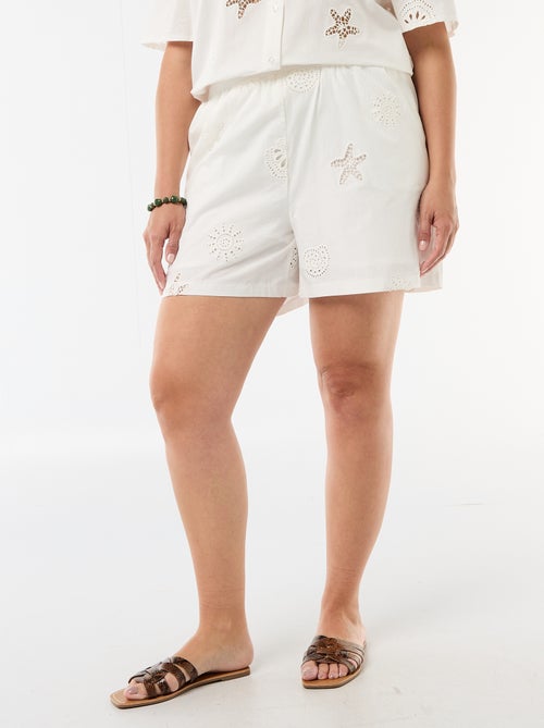 Short en coton à motifs ajourés - Kiabi