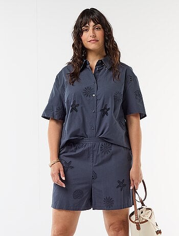Short en coton à motifs ajourés