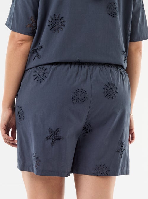 Short en coton à motifs ajourés - Kiabi