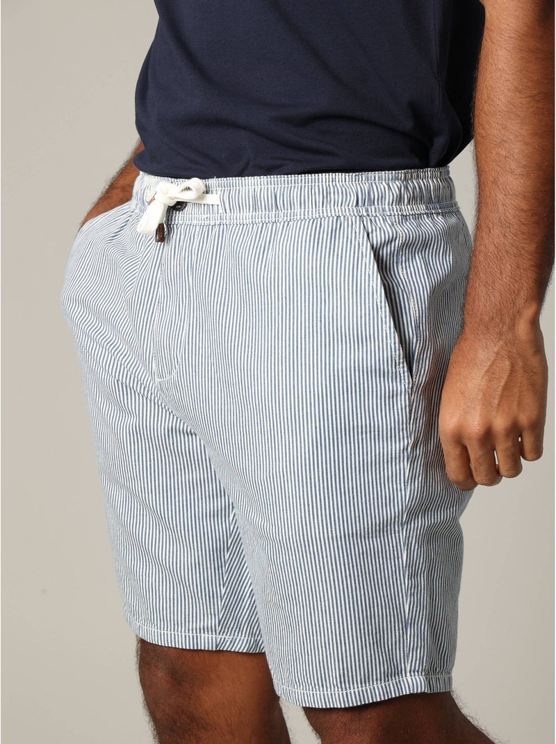 Short en coton à rayures avec taille élastiquée et cordon 'Deeluxe' Bleu clair - Kiabi