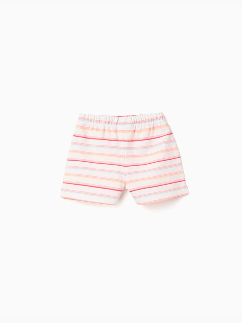 Short en coton à rayures et taille élastique Blanc - Kiabi