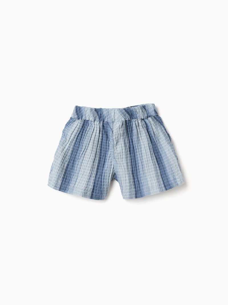 Short en coton à rayures et taille élastique Bleu clair - Kiabi