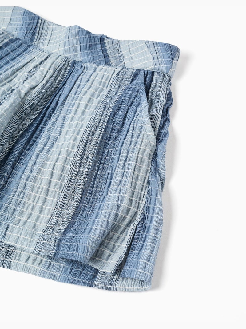 Short en coton à rayures et taille élastique Bleu clair - Kiabi