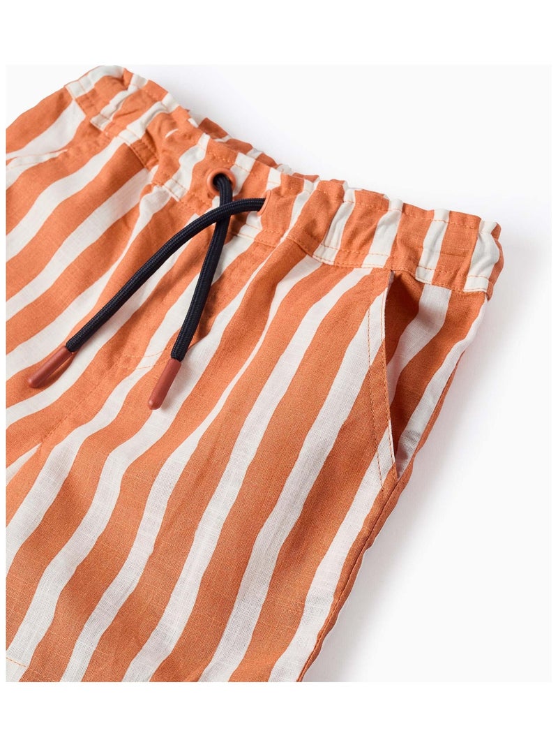 Short en Coton à Rayures Orange clair - Kiabi