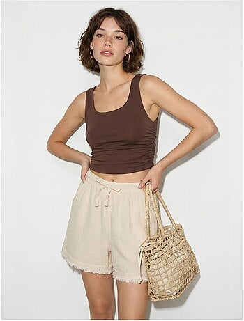 Short en coton à taille haute et jambe large lucci