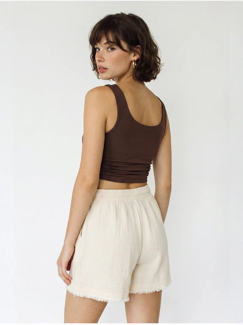 Short en coton à taille haute et jambe large lucci Beige naturel - Kiabi