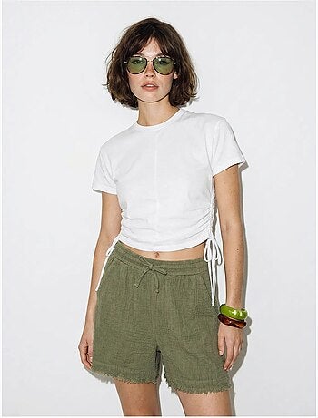 Short en coton à taille haute et jambe large lucci
