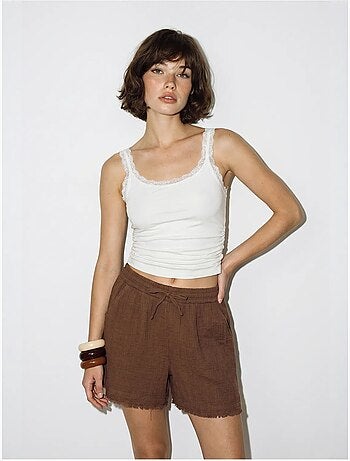 Short en coton à taille haute et jambe large lucci