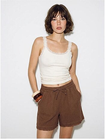 Short en coton à taille haute et jambe large lucci