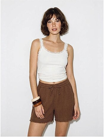 Short en coton à taille haute et jambe large lucci