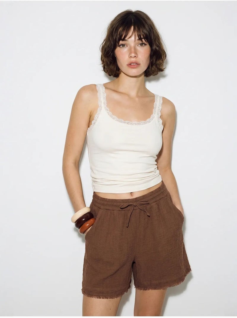 Short en coton à taille haute et jambe large lucci Marron - Kiabi