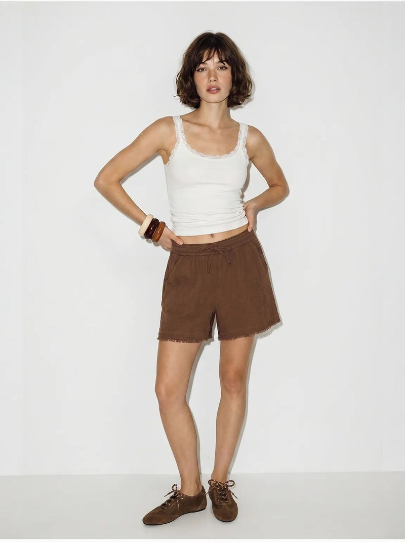 Short en coton à taille haute et jambe large lucci Marron - Kiabi