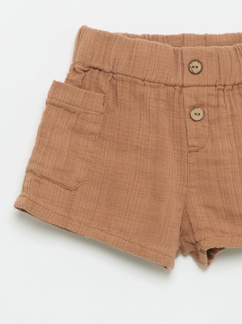 Short en coton avec 2 poches plaquées Marron - Kiabi