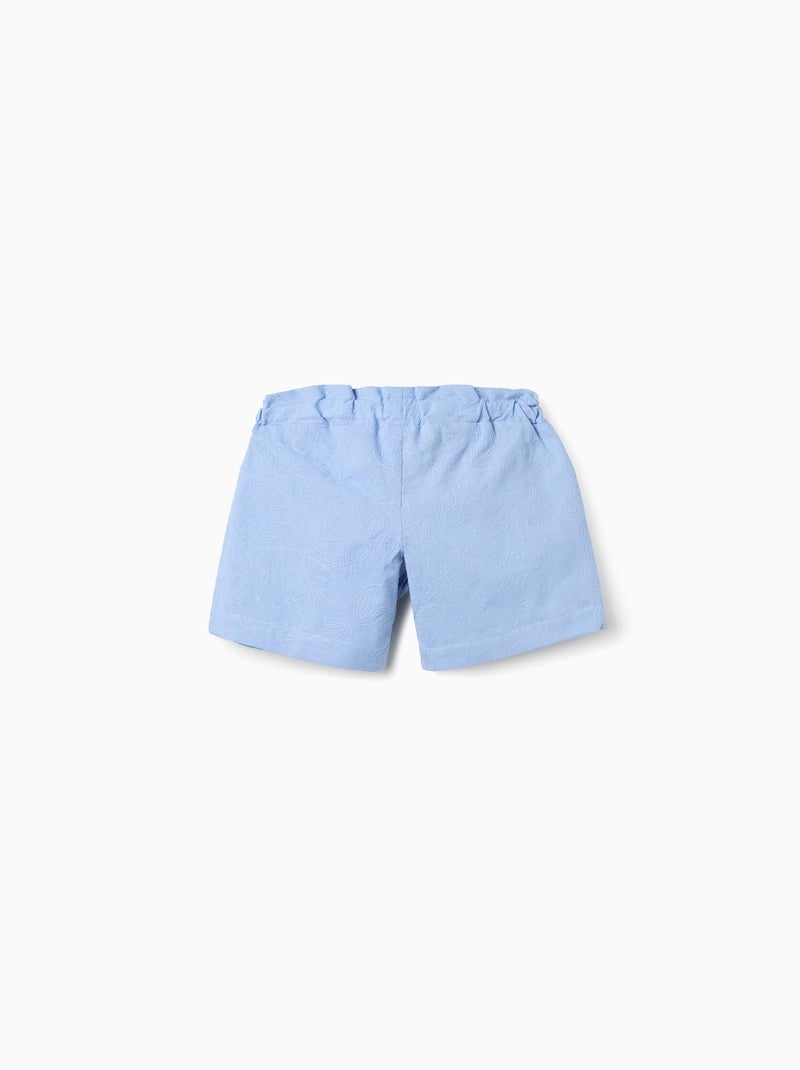 Short en coton avec broderie et ceinture Bleu clair - Kiabi