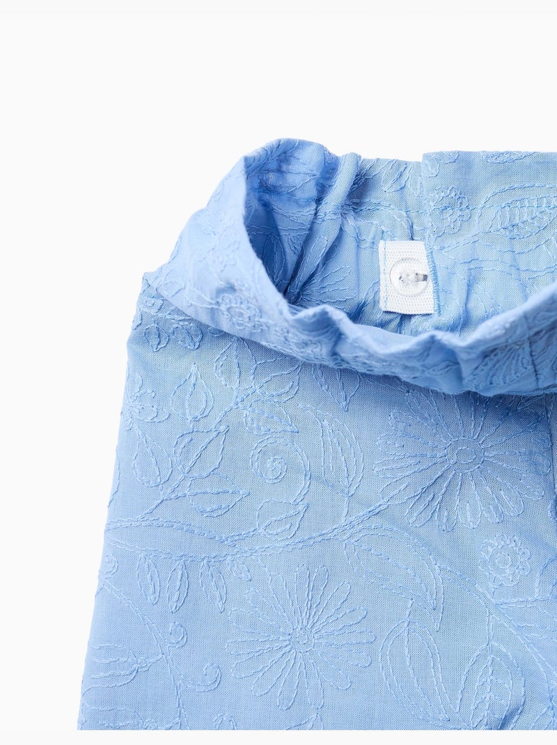 Short en coton avec broderie et ceinture Bleu clair - Kiabi