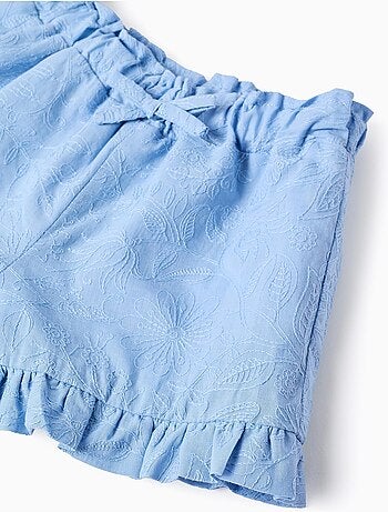 Short en coton avec broderies et volants