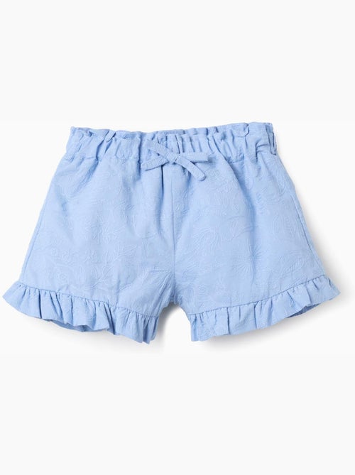 Short en coton avec broderies et volants - Kiabi