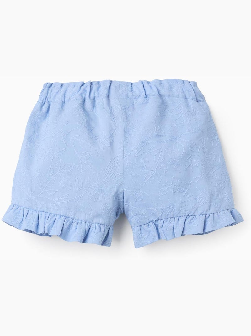 Short en coton avec broderies et volants Bleu clair - Kiabi