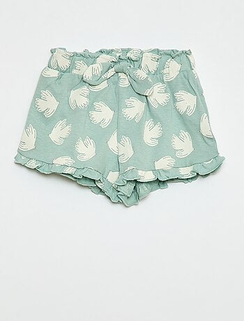 Short en coton avec ceinture à nouer et bas de jambe volantés