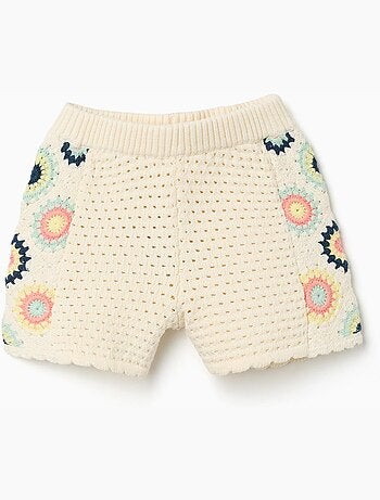 Short en coton avec fleurs au crochet