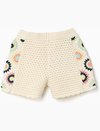 Short en coton avec fleurs au crochet