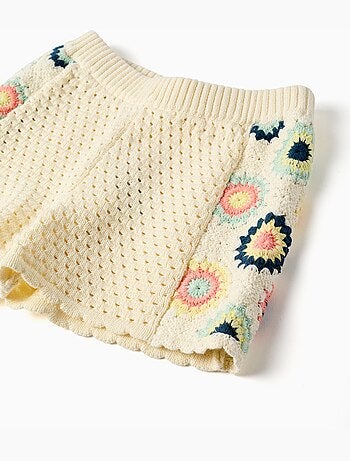 Short en coton avec fleurs au crochet