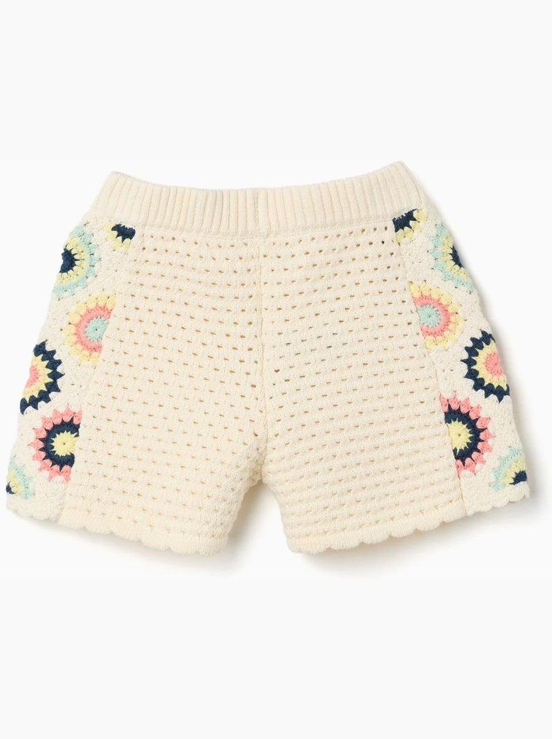 Short en coton avec fleurs au crochet Blanc - Kiabi
