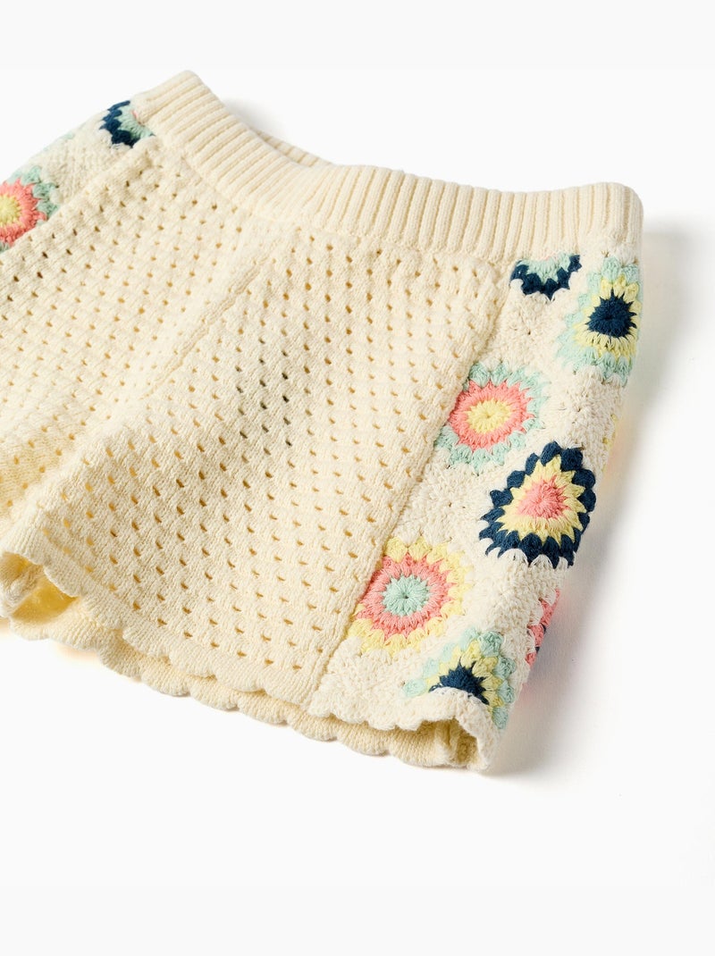 Short en coton avec fleurs au crochet Blanc - Kiabi