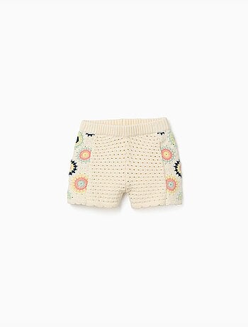 Short en coton avec fleurs au crochet