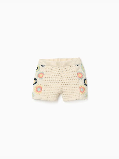 Short en coton avec fleurs au crochet - Kiabi