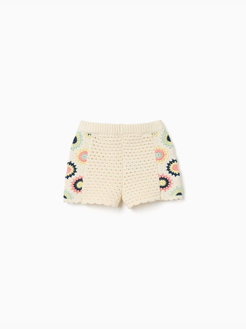 Short en coton avec fleurs au crochet - Kiabi