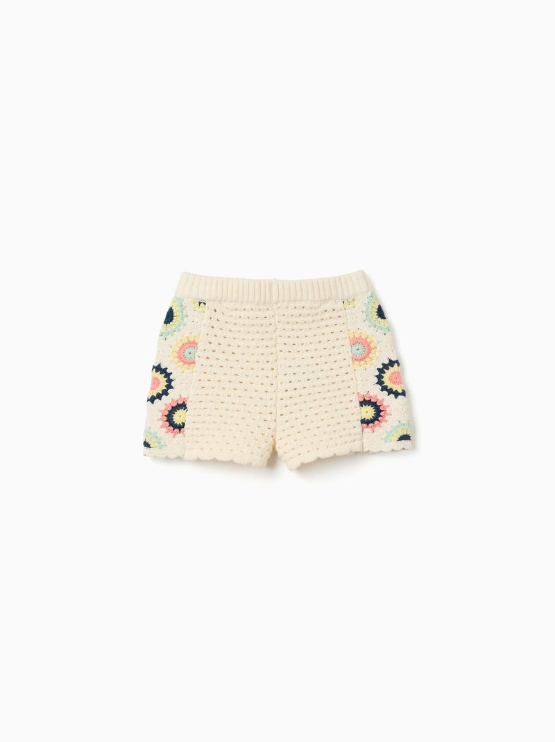 Short en coton avec fleurs au crochet Blanc - Kiabi