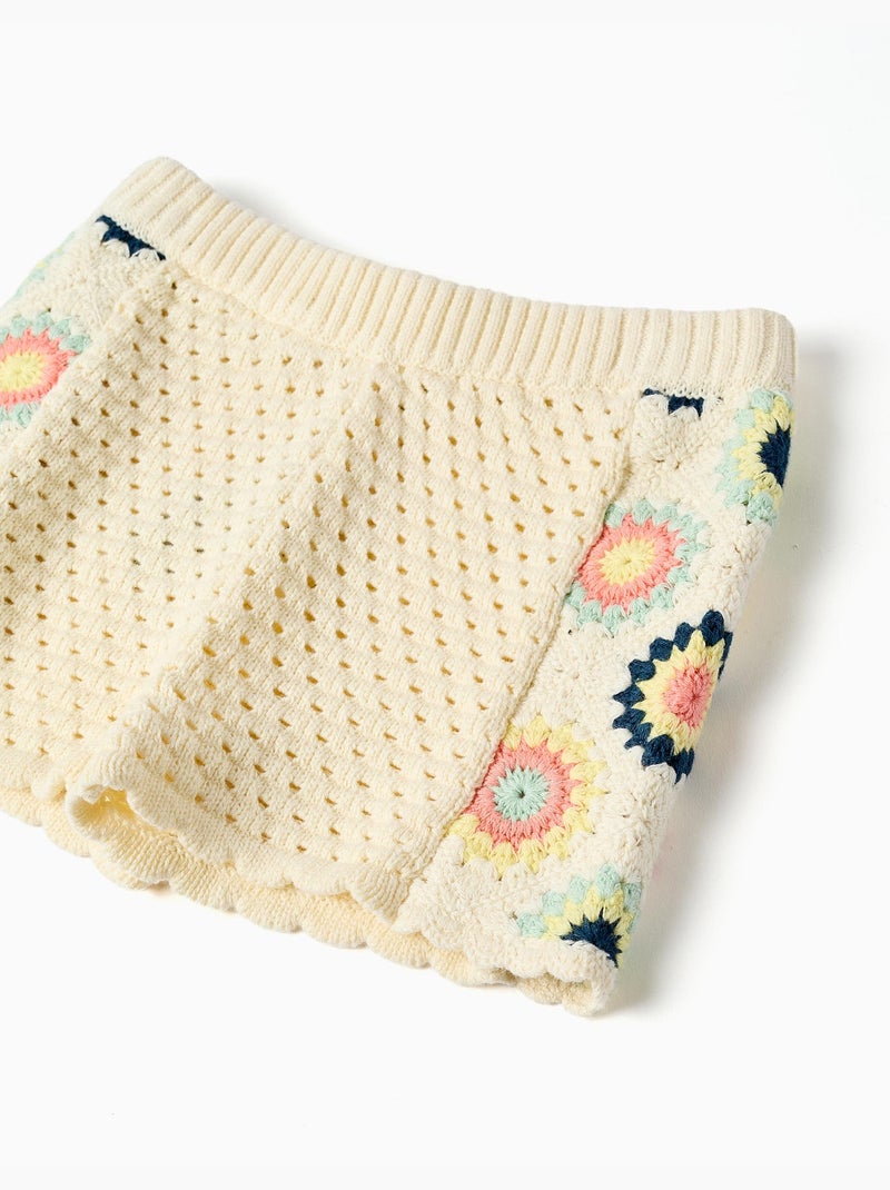 Short en coton avec fleurs au crochet Blanc - Kiabi