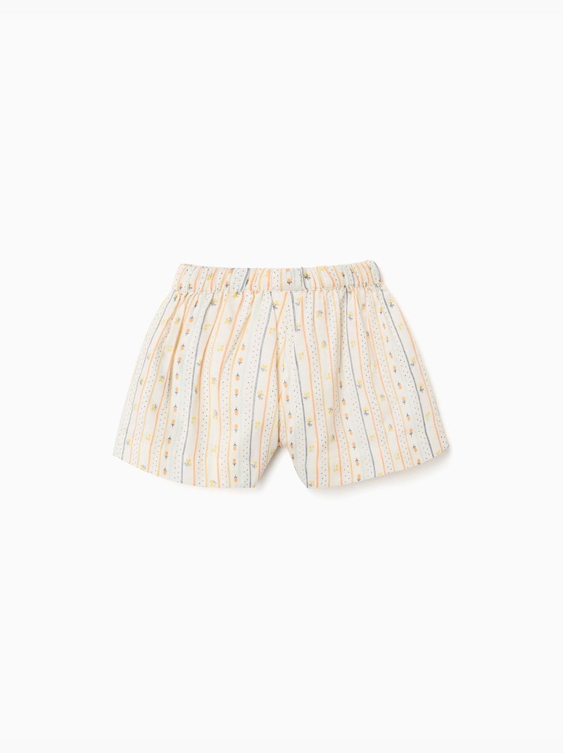 Short en coton avec fleurs et taille élastiquée Beige clair - Kiabi