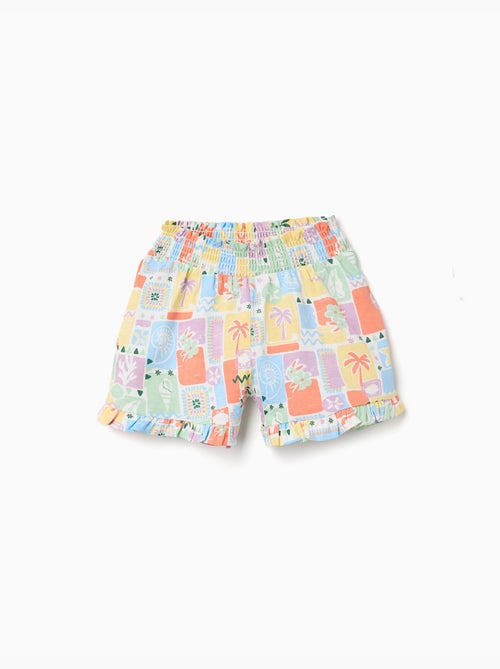 Short en coton avec imprimé coloré et volants - Kiabi