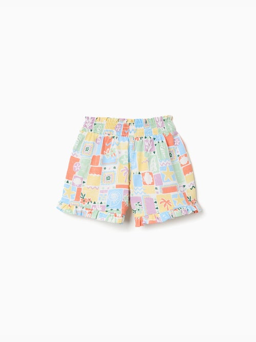 Short en coton avec imprimé coloré et volants - Kiabi