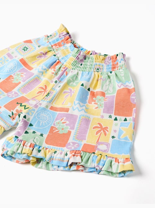 Short en coton avec imprimé coloré et volants - Kiabi